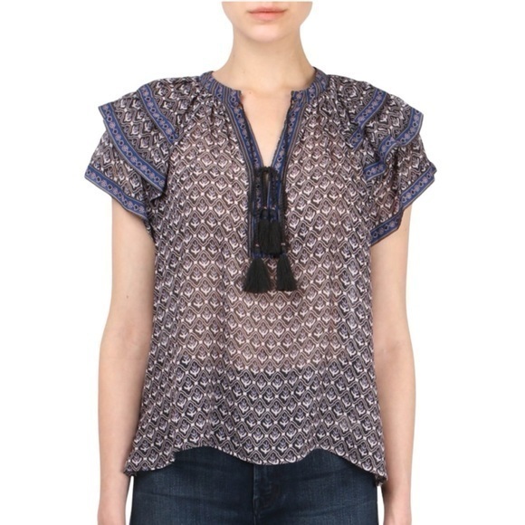 Ulla Johnson Tops - Ulla Johnson Freya 100% Silk Ruffle Short Sleeve Blouse‎ Size 4/Small